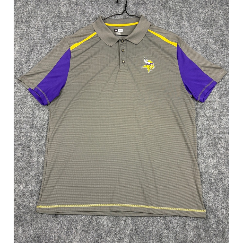 NFL Team Apparel Minnesota Vikings Polo Shirt Mens 2XL Gray Purple Gold TX3 Cool